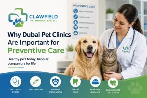 Clawfield Veterinary Clinic LLC featured image highlighting the importance of preventive care services offered by pet clinics in Dubai.